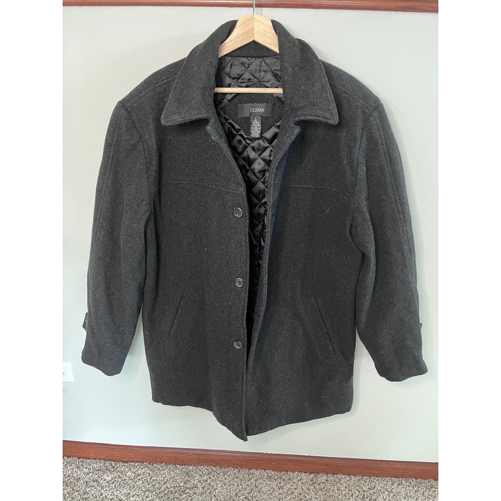 Cezani Mens Wool Blend Car Coat Charcoal Grey Quilted Lining Jacket Large